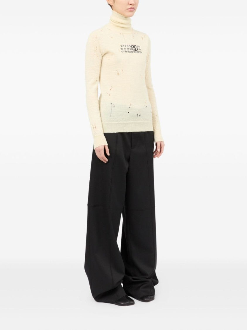 Mm6 By Maison Margiela Distressed Turtleneck Sweater With Numeric Logo