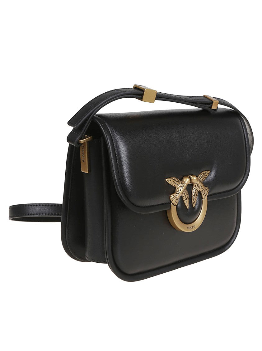 Pinko Structured Black Leather Crossbody Bag