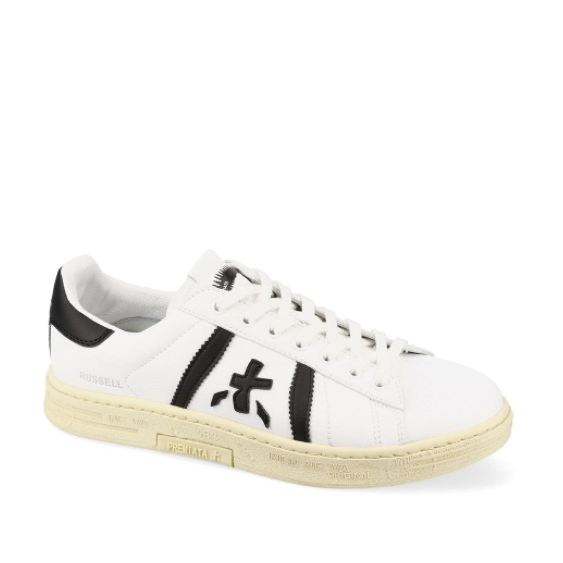 Premiata White Leather Sneakers With Black Accents