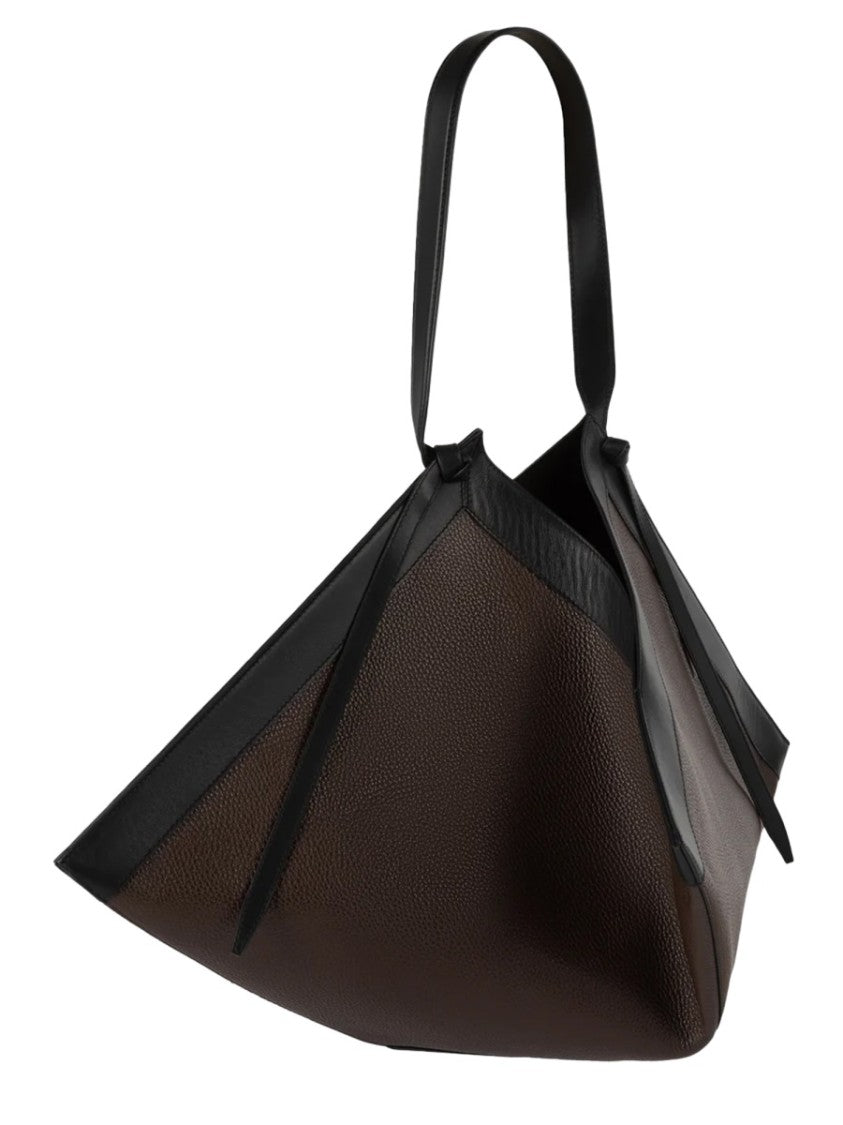 Yuzefi Geometric Brown Leather Wonton Large Bag
