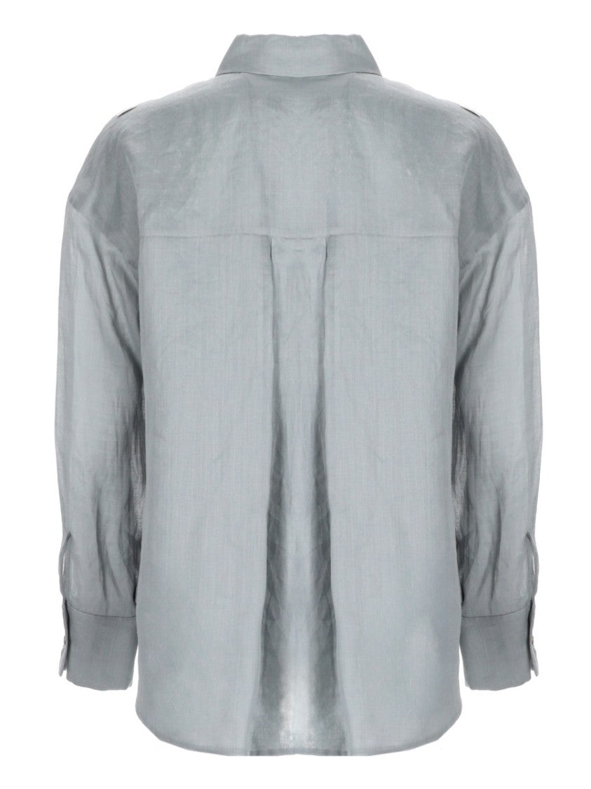 Max Mara Abbraccio Comfort Fit Grey Ramie Shirt