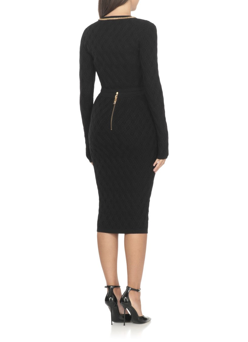Elisabetta Franchi Fitted Black Cardigan With Gold Chain Detailing