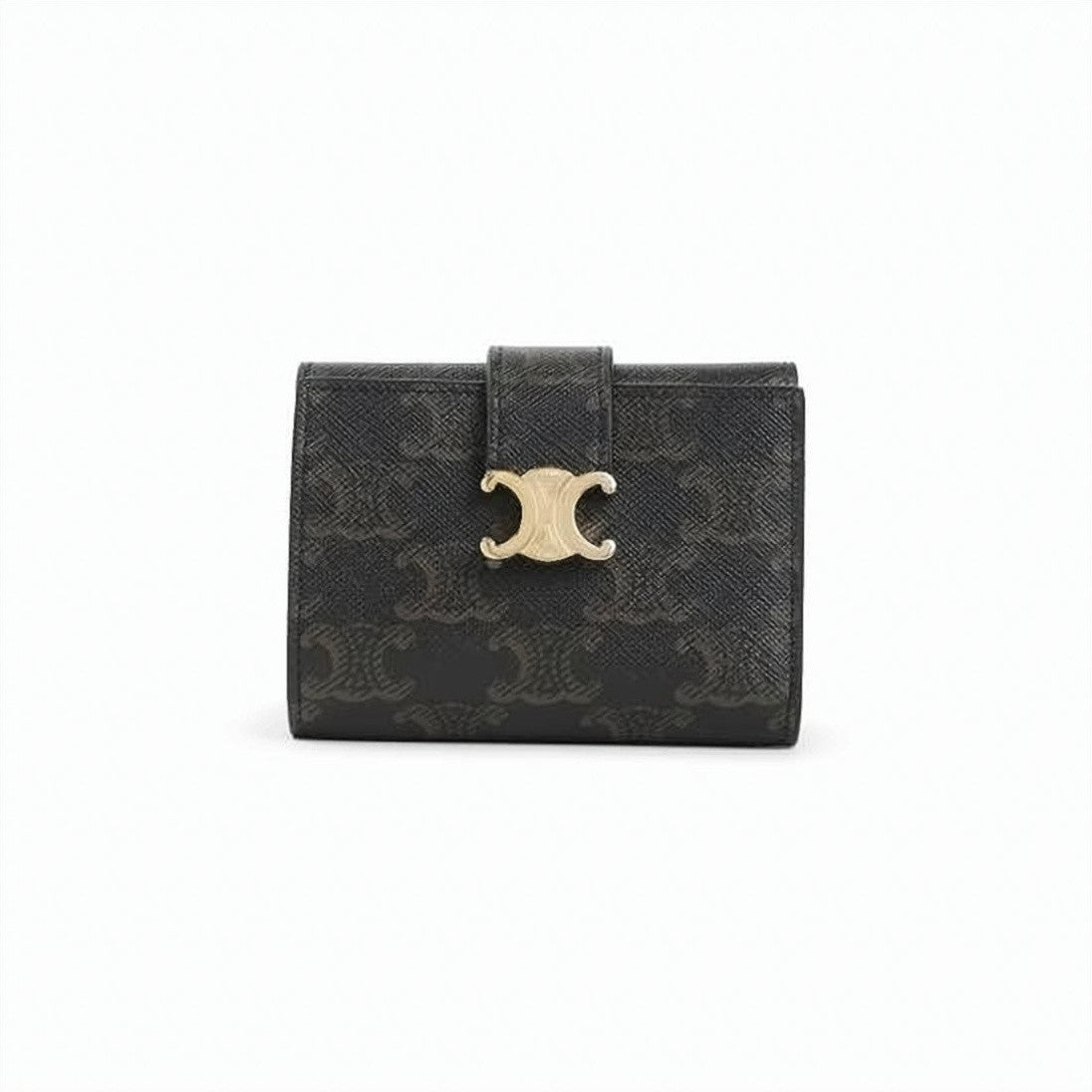 Celine Compact Monogram Canvas Wallet With Gold-Tone Clasp