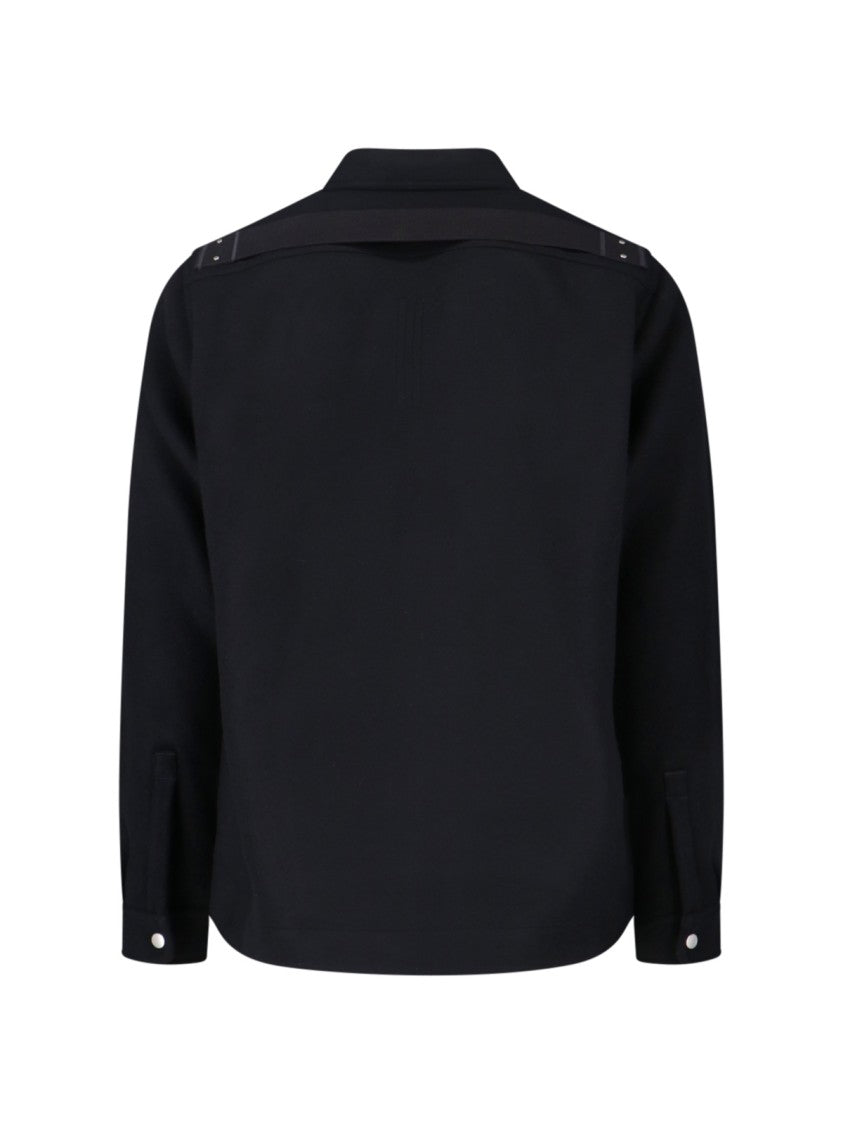 Rick Owens Structured Black Jacket With Classic Collar And Snap Closure