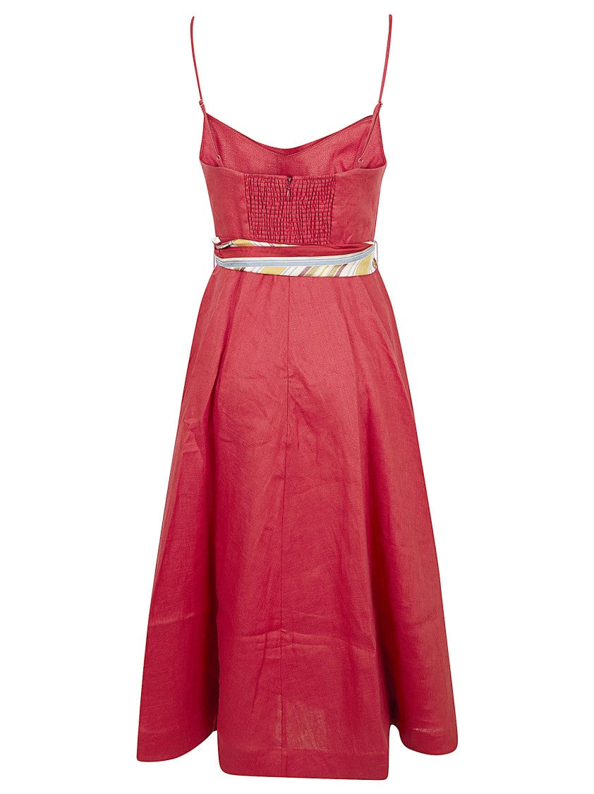 Zimmermann Linen Midi Dress With Adjustable Shoulder Straps