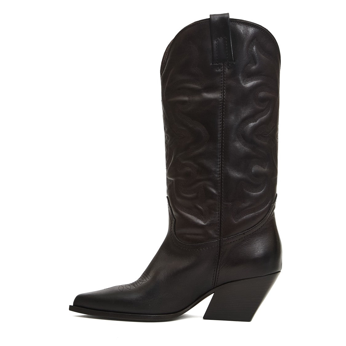 Elena Iachi Tall Leather Cowboy Boots With Embroidered Shaft