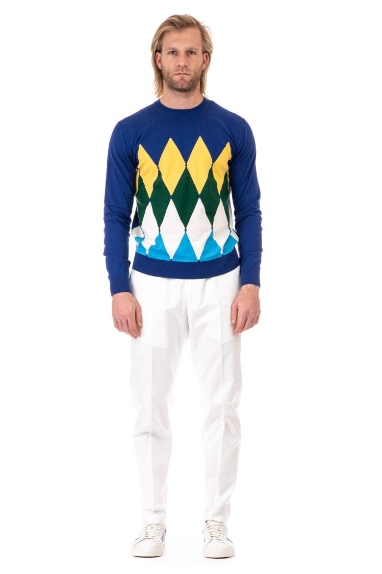 Ballantyne Diamond Cotton-Cashmere Crewneck Sweater