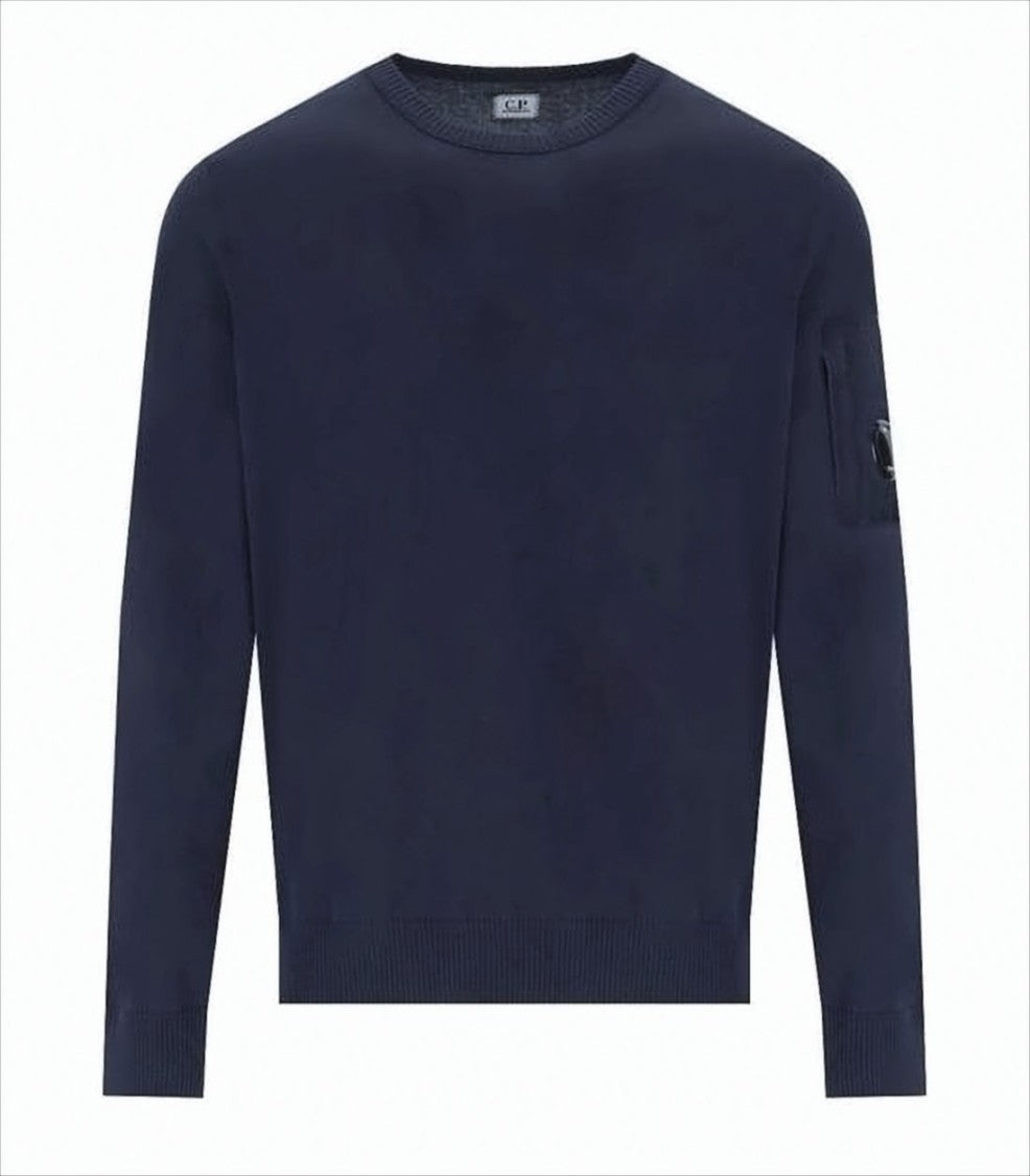 C.P. Company Deep Navy Crew Neck Sweater With Distinctive Logo Patch
