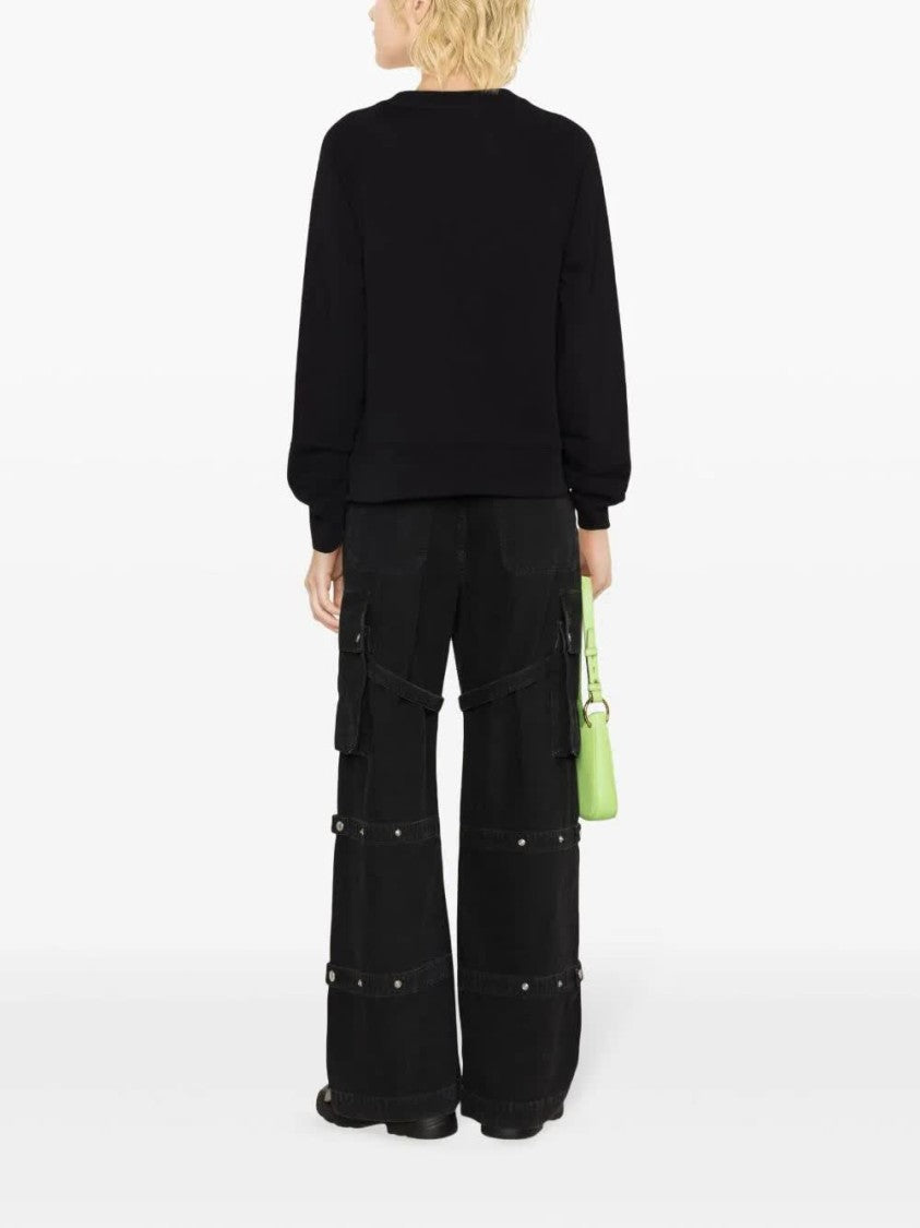 Moschino Black Relaxed Fit Cropped Cotton Logo Sweatshirt