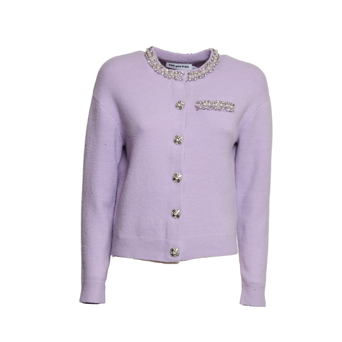 Self-Portrait Lilac Crystal Trim Cardigan