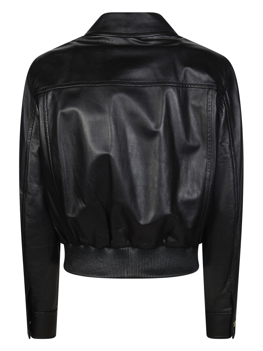 Max Mara Biada Cropped Flap Pocket Leather Jacket
