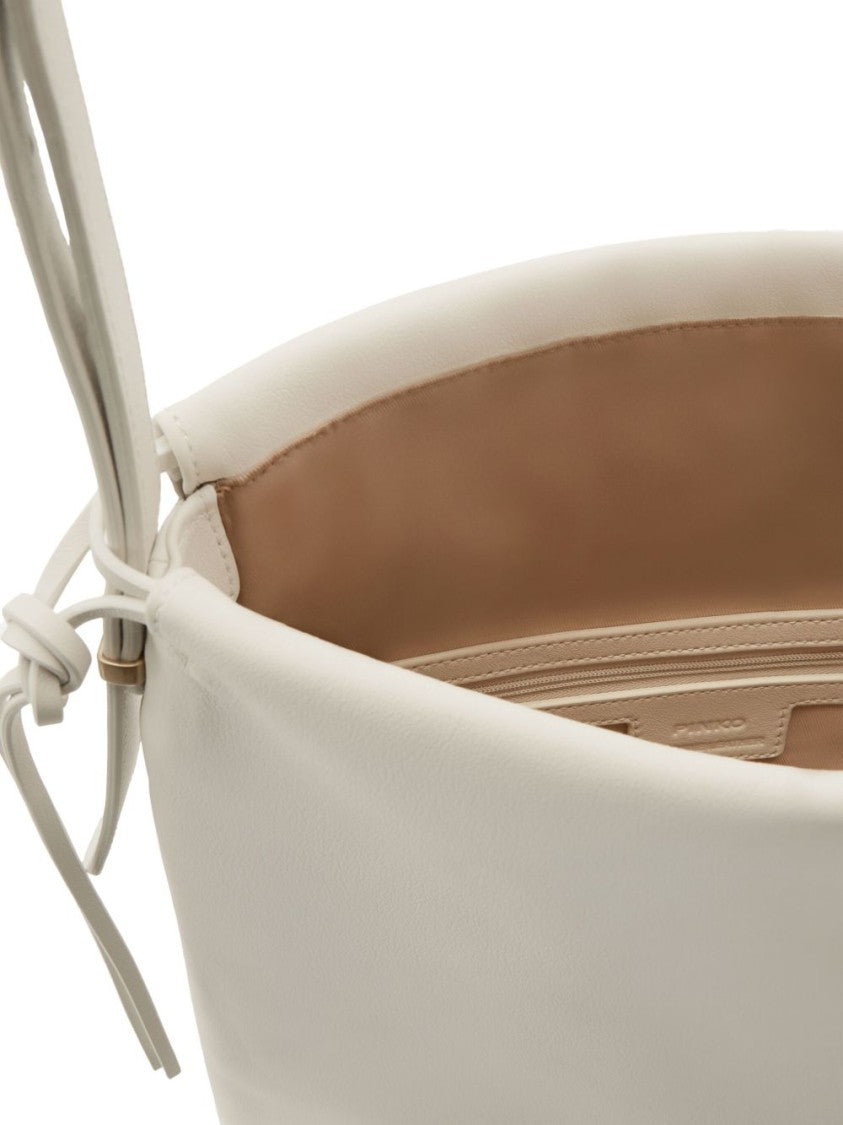 Pinko Structured White Cow Leather Shoulder Bag