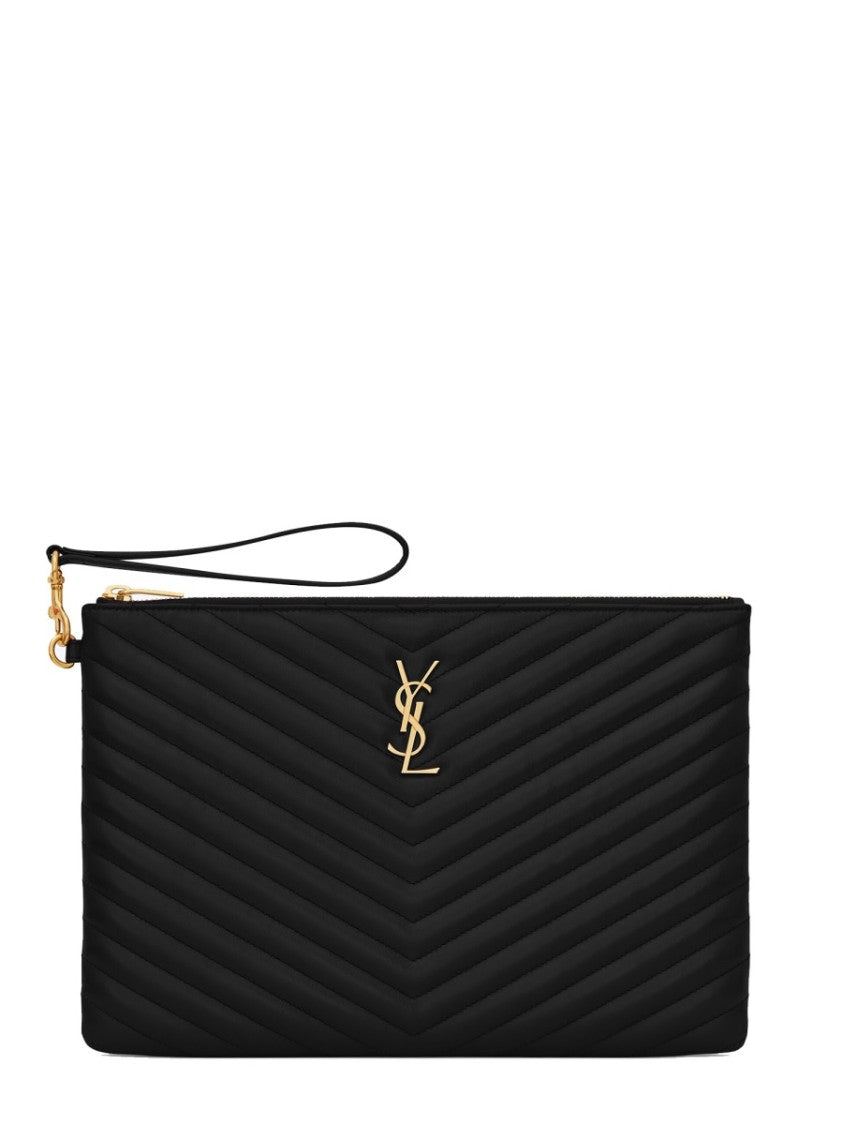 Saint Laurent Quilted Leather Tablet Clutch With Chevron Design