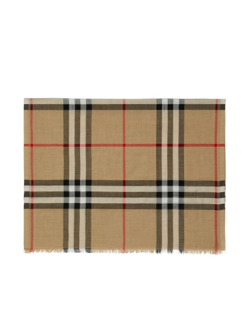 Burberry Check Print Scarf In Beige Plaid