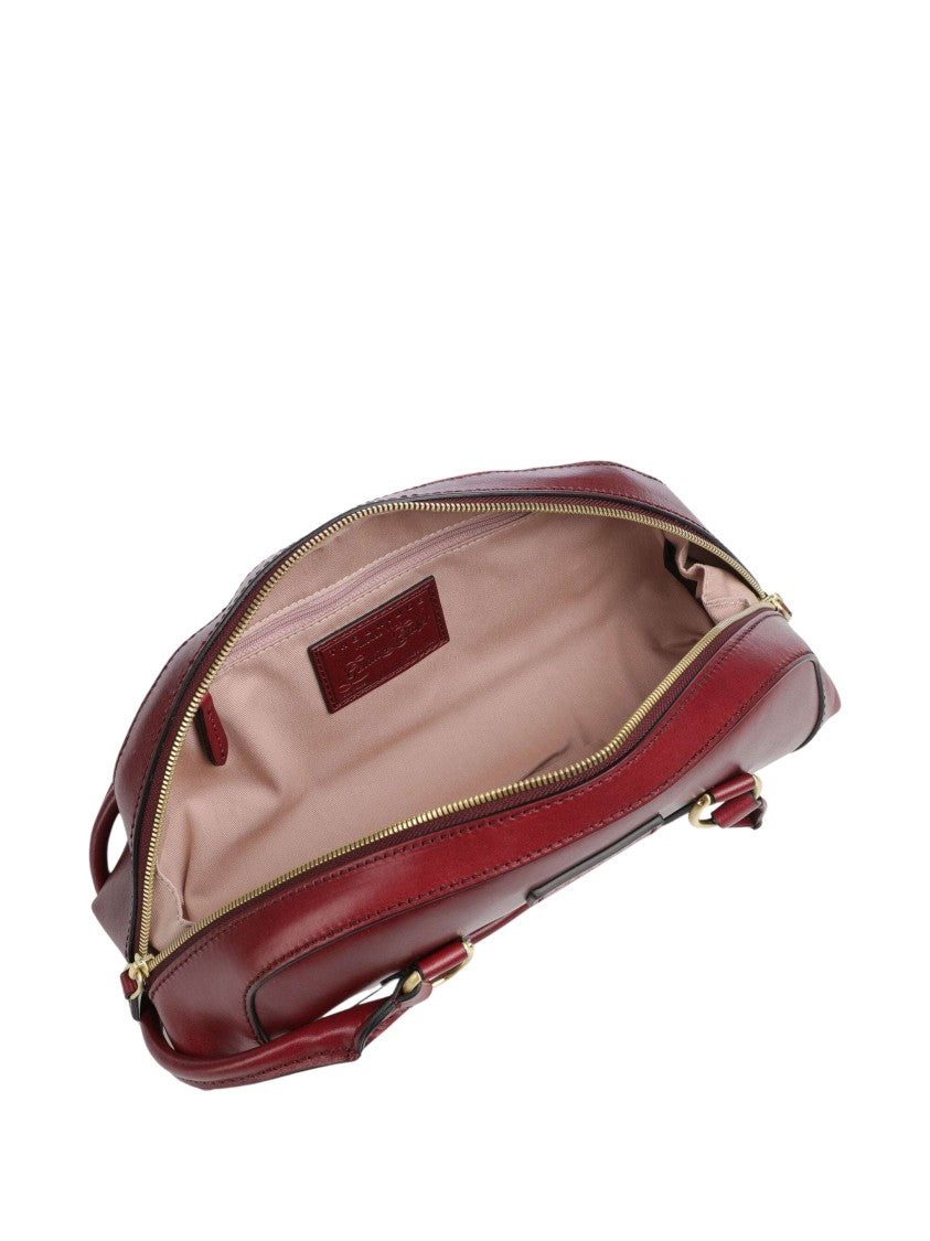 The Bridge Elongated Burgundy Handbag With Gold-Colored Fittings