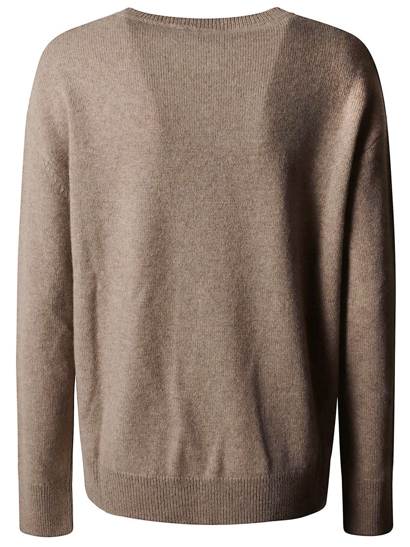Max Mara Knitted V-Neck Sweater With Ribbed Detailing