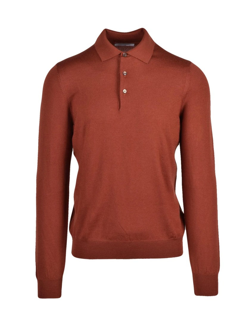 Gran Sasso Rust Polo Knit With Classic Collar And Button Placket
