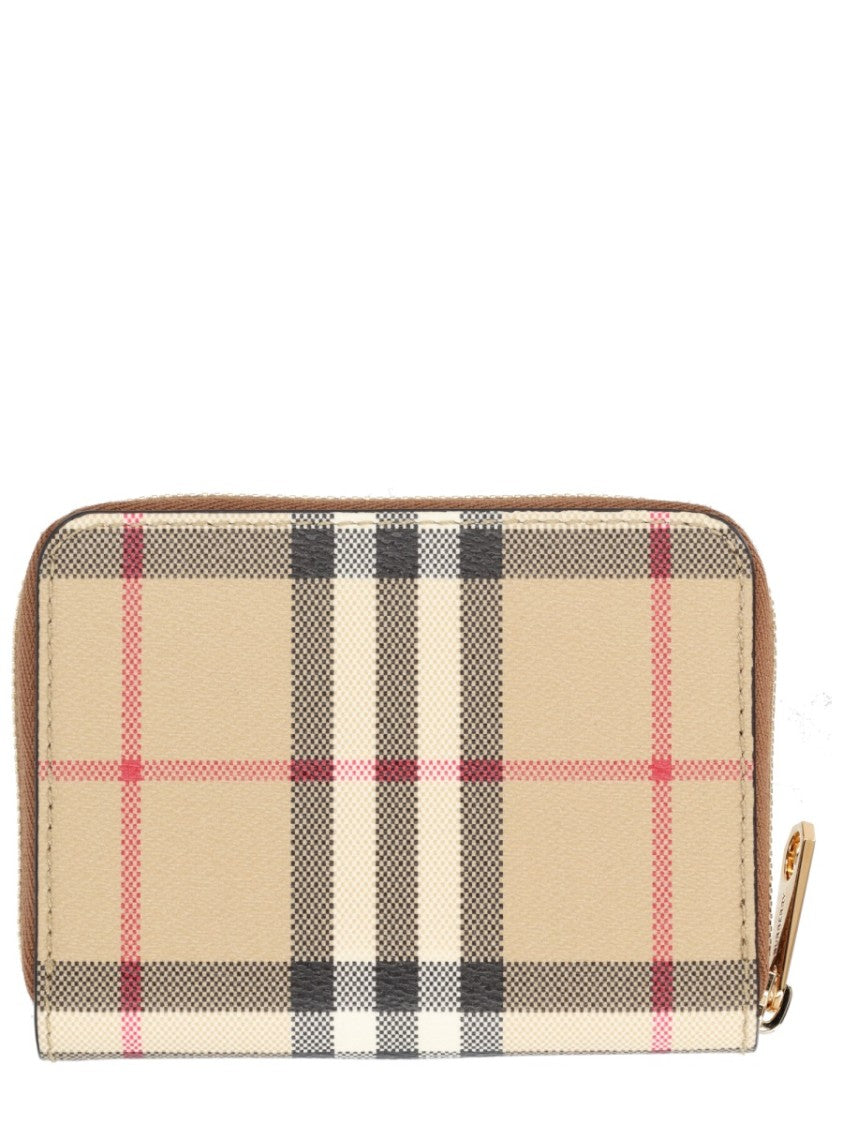Burberry Check Pattern Zip-Around Cash Wallet