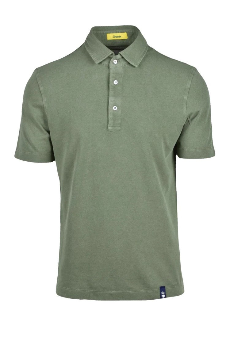 Drumohr Olive Green Knitted Cotton Polo