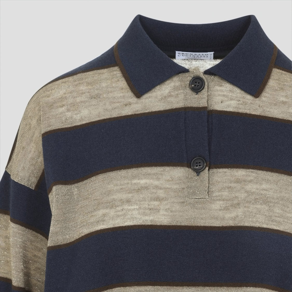 Brunello Cucinelli Blue Wool Jersey Striped Polo