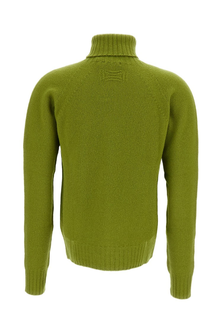 Drumohr Green Flat-Knit Wool Turtleneck
