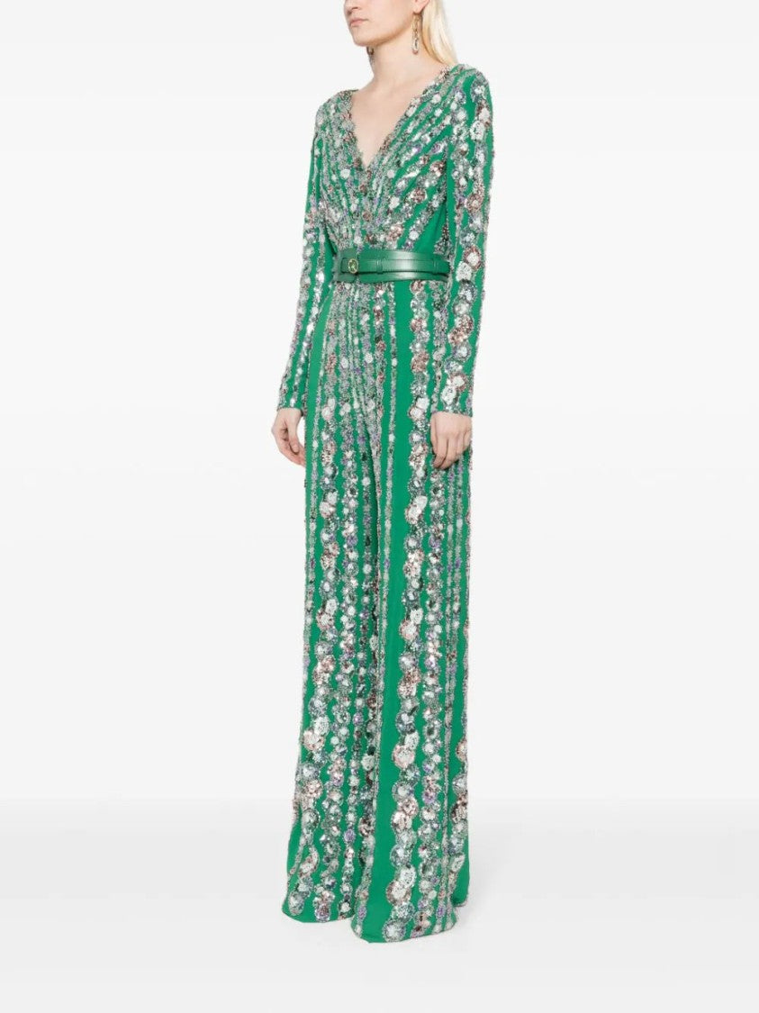 Saiid Kobeisy Canton Crepe Beaded Jumpsuit With A Wrapped Top