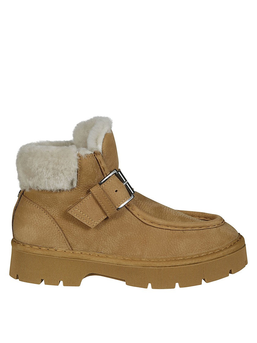 Panchic Ankle Strap Boot In Textured Brown Leather