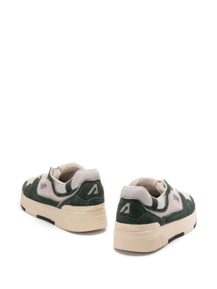 Autry Panelled Low-Top Sneakers In Fern Green And Light Beige Suede
