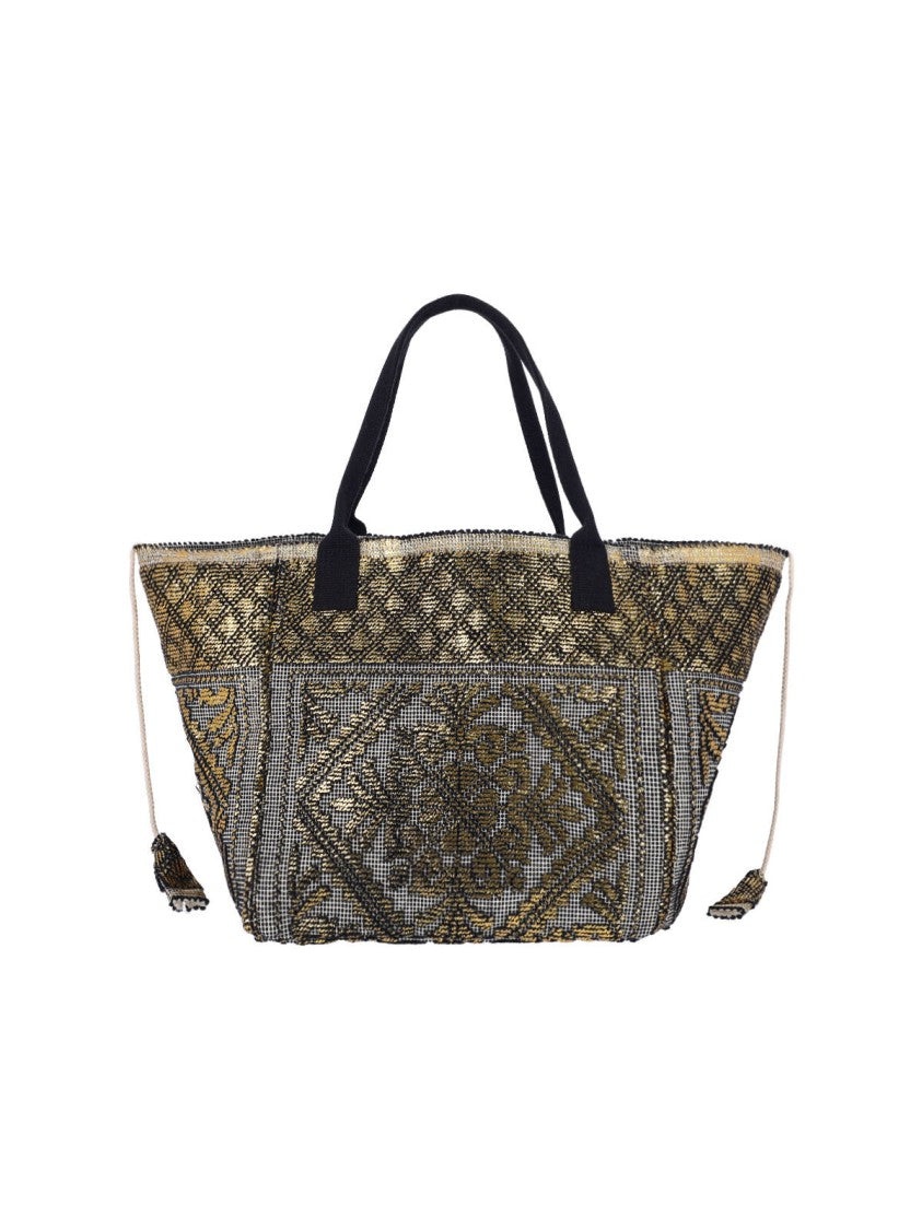 Ledaf Black Olbia Embroidered Tassel Tote Bag