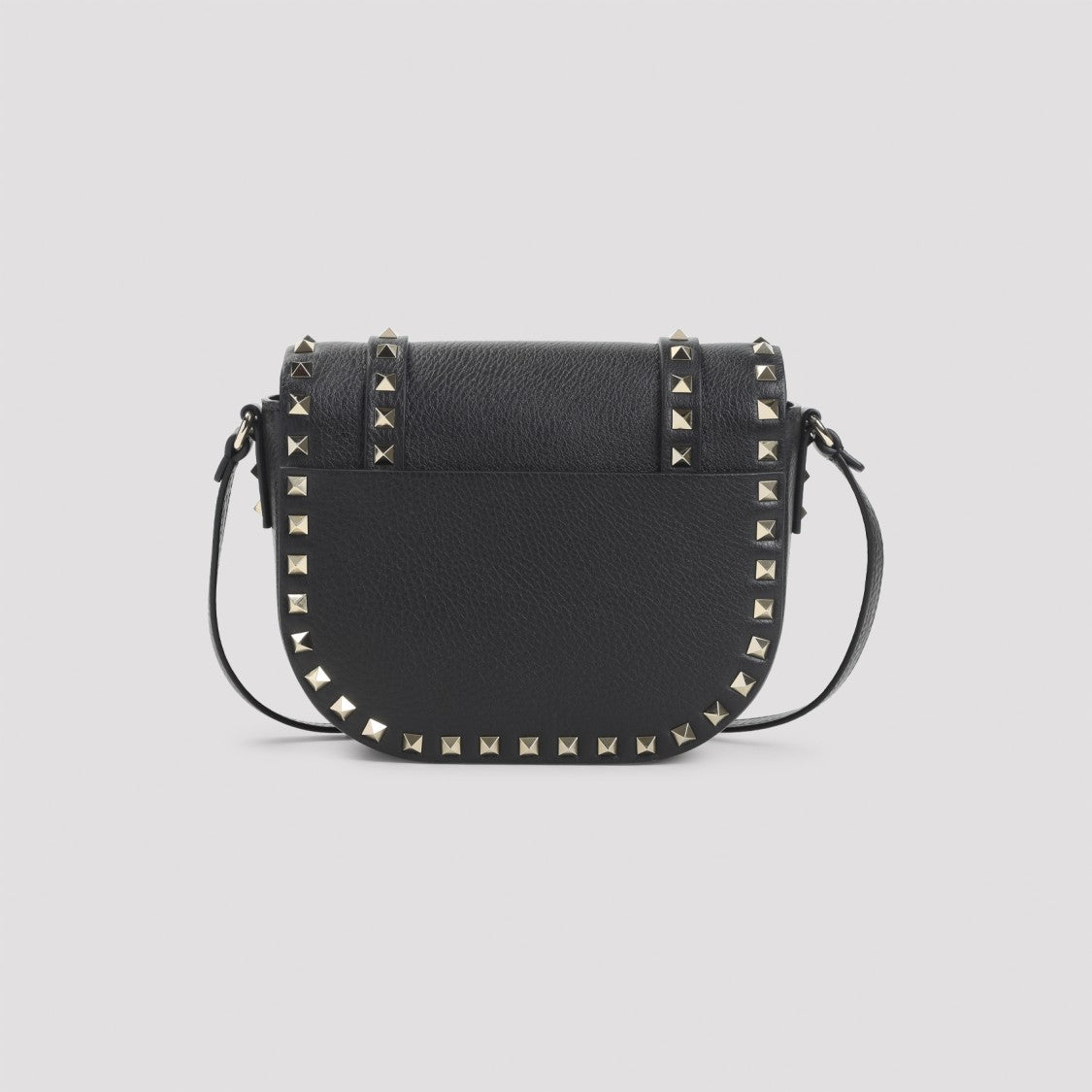 Valentino Garavani Structured Black Leather Shoulder Bag With Pyramid Studs