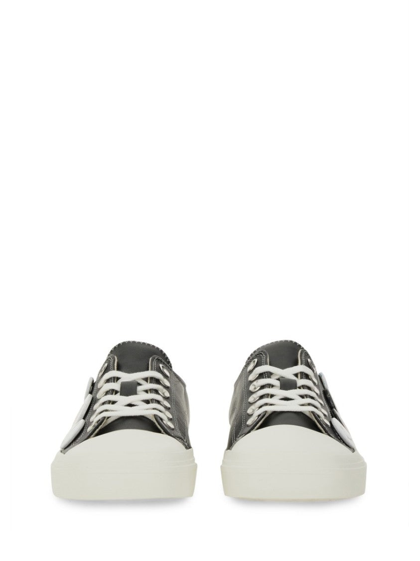 Moschino Black Leather Sneakers With Playful Pins
