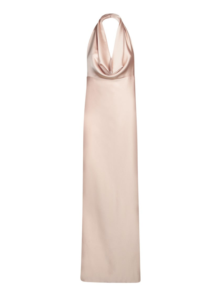 Blanca Vita Halter Neck Dress With Draped Bodice In Beige