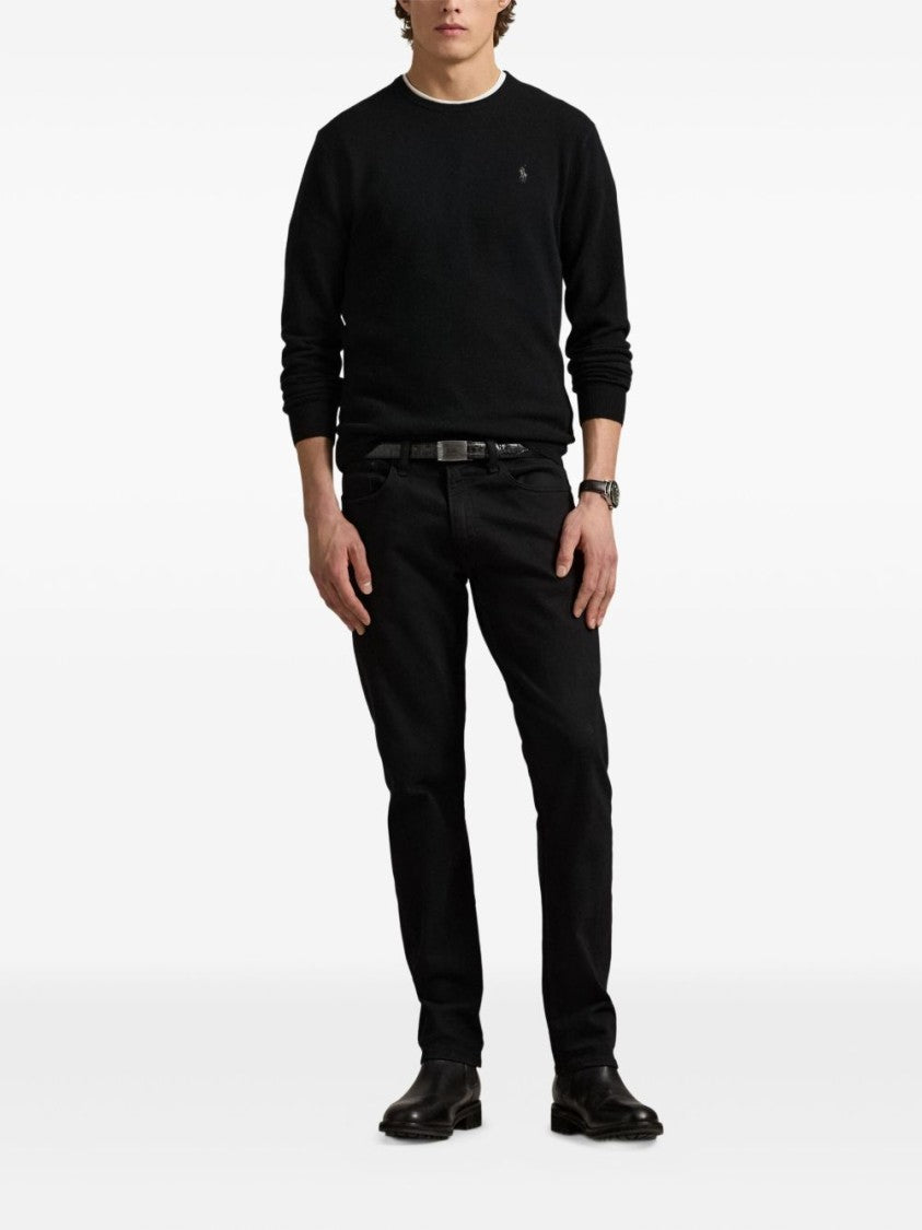Polo Ralph Lauren Crew Neck Black Wool Sweater Minimalist