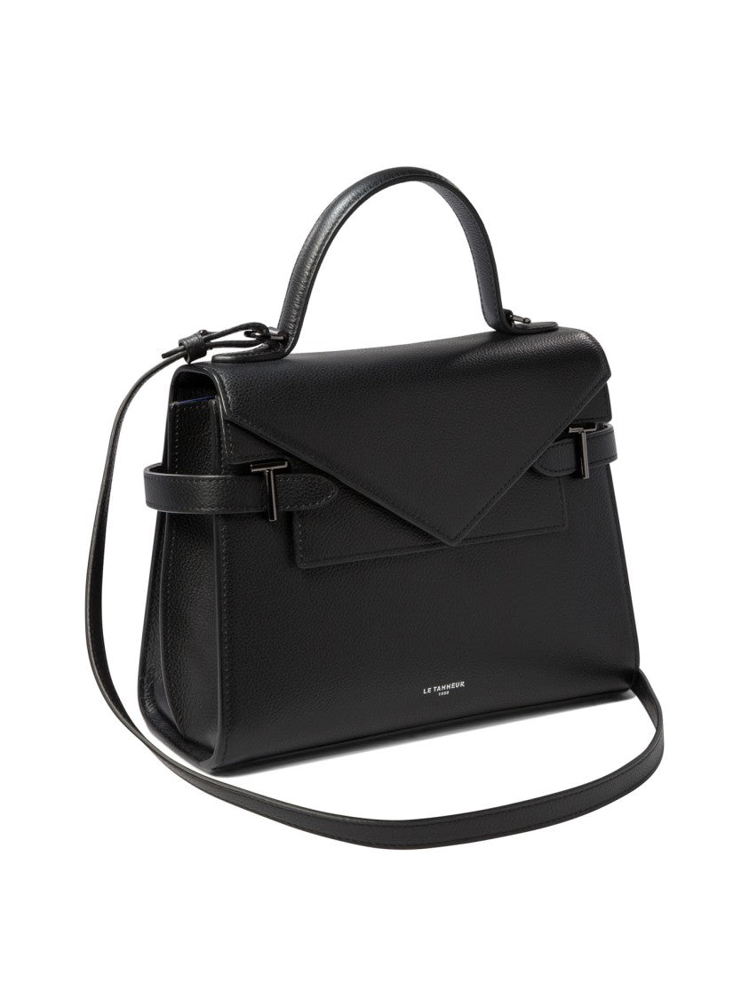 Le Tanneur Structured Black Handbag With Triangular Flap Closure