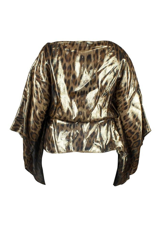 Roberto Cavalli Gold Silk Kaftan With Leopard Print