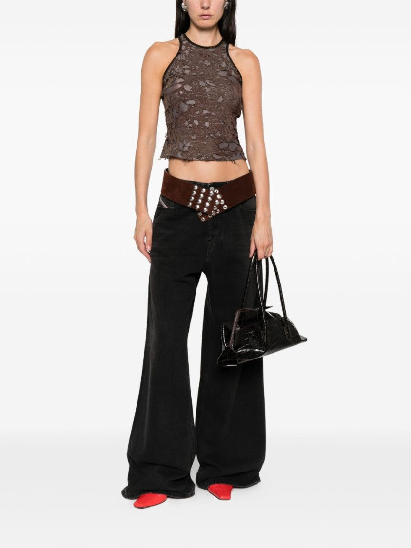Diesel Mottled Brown Sleeveless Top With Distressed Finish