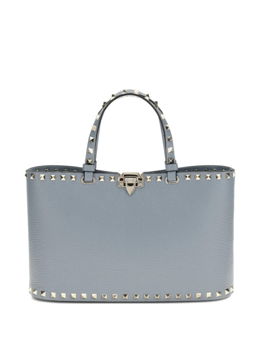 Valentino Blue Structured Textured Leather Studded Tote