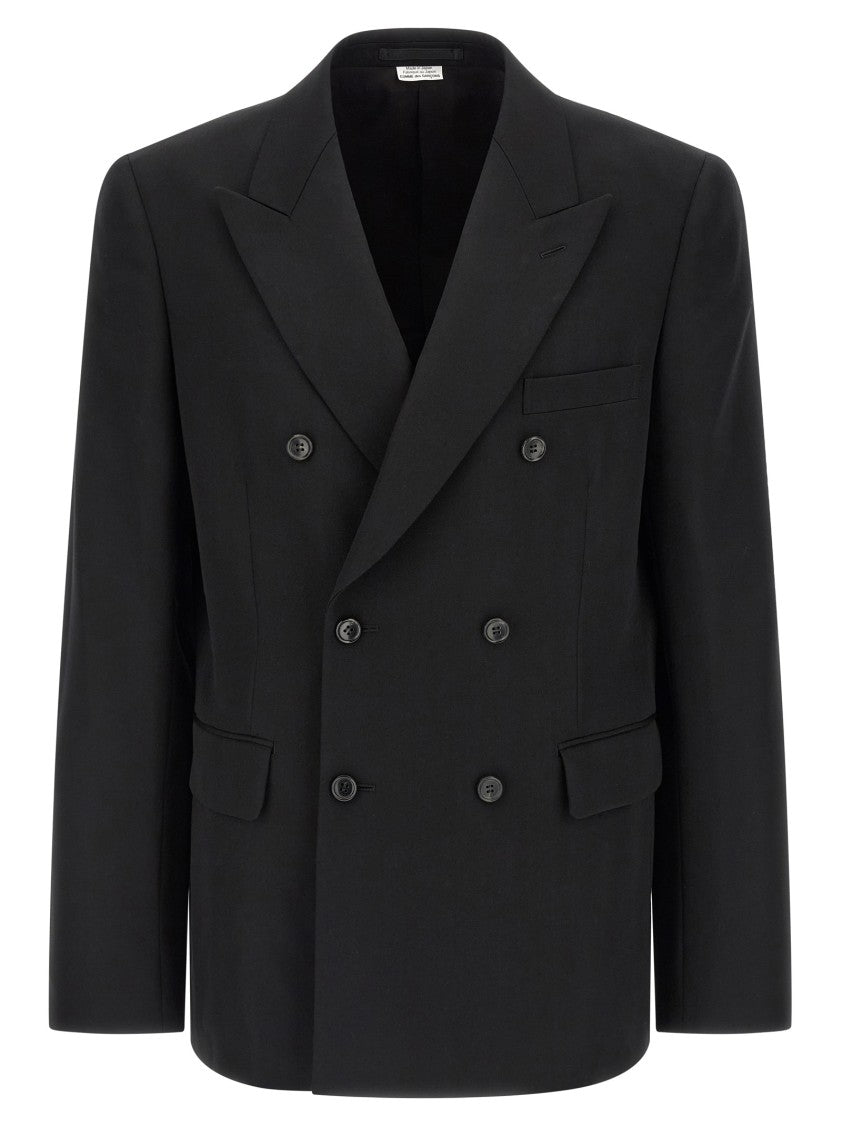 Comme Des Garçons Structured Double-Breasted Wool Blazer With Horn Closure