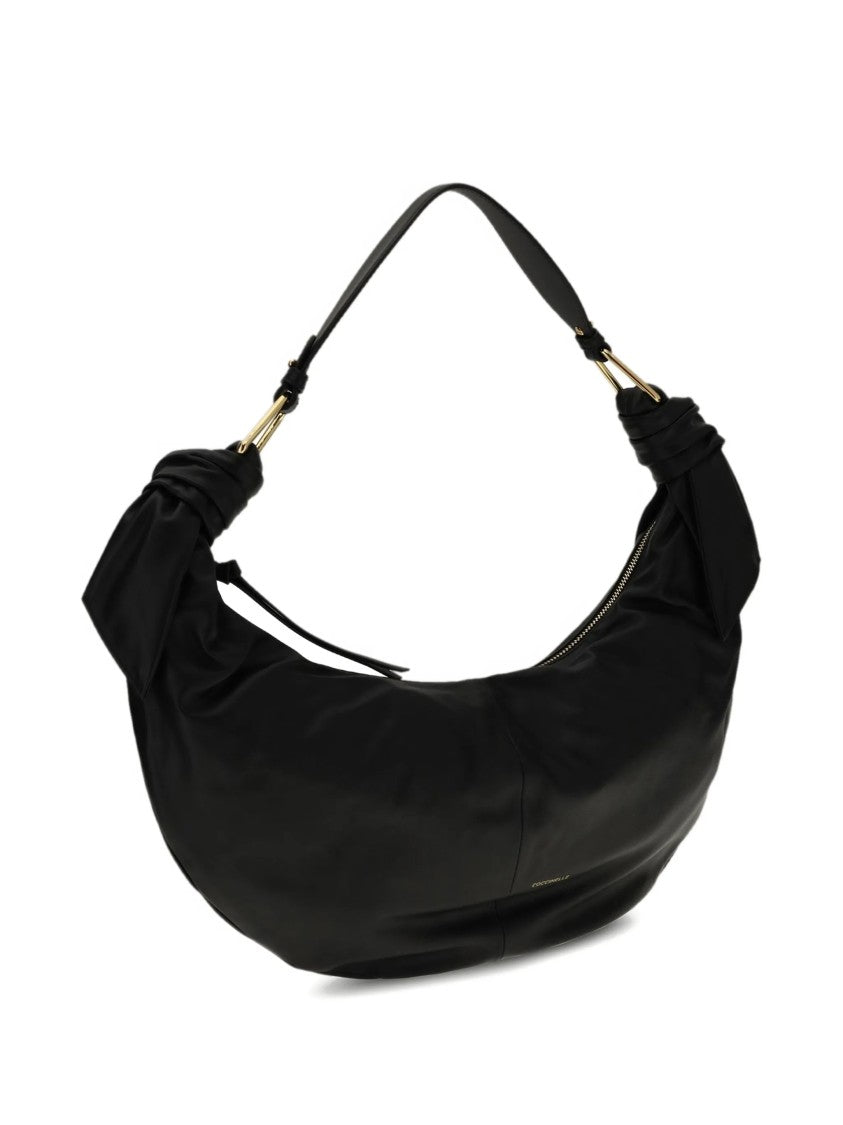 Coccinelle Furoshiki Crescent-Shaped Black Leather Handbag