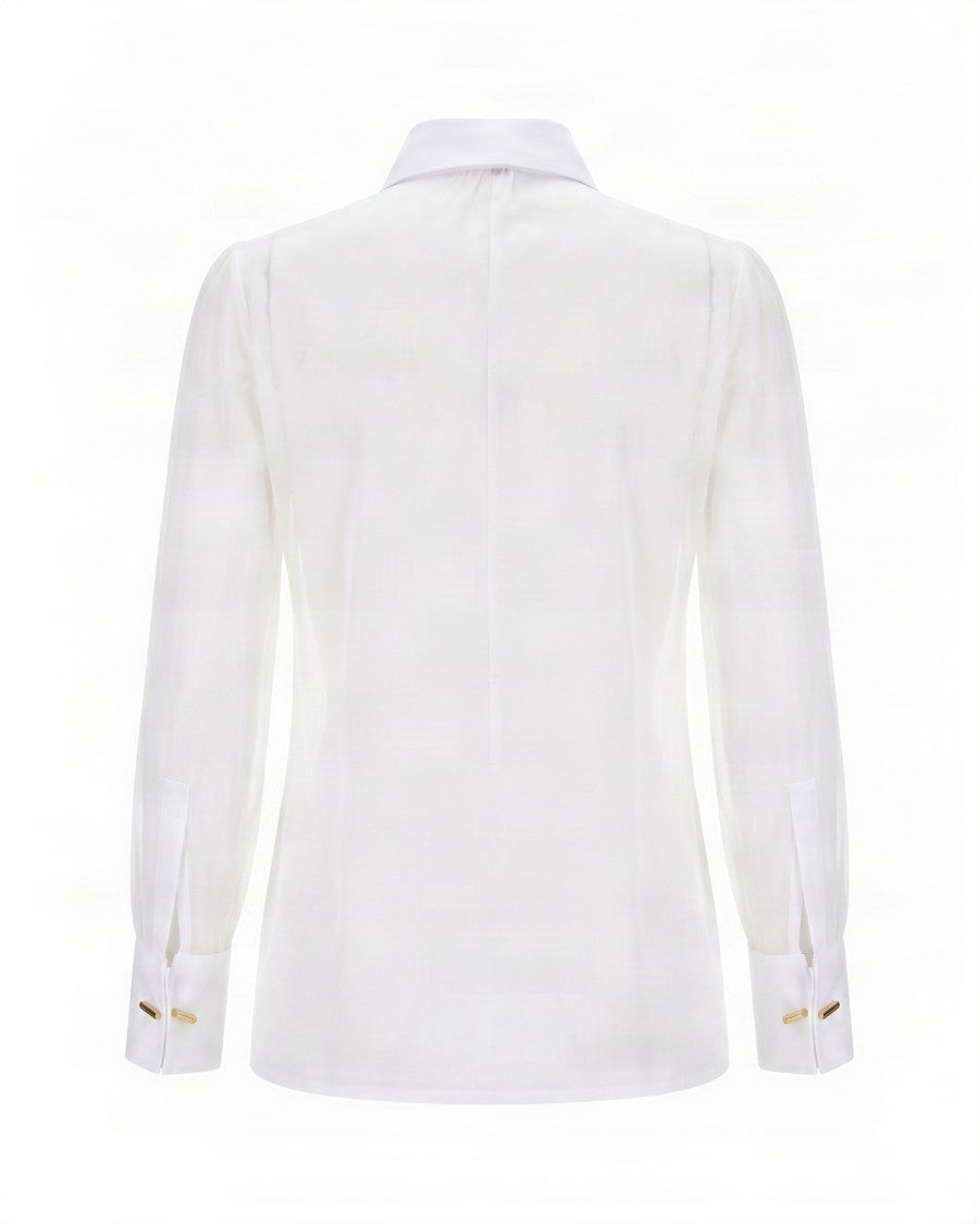 Elisabetta Franchi Ivory Ruffled Long-Sleeve Viscose Blouse