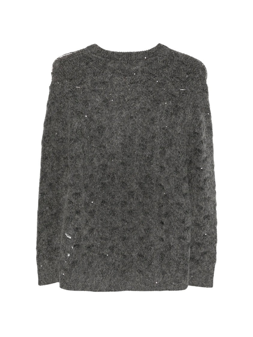 Seventy Venezia Grey Sequin Open-Knit Sweater