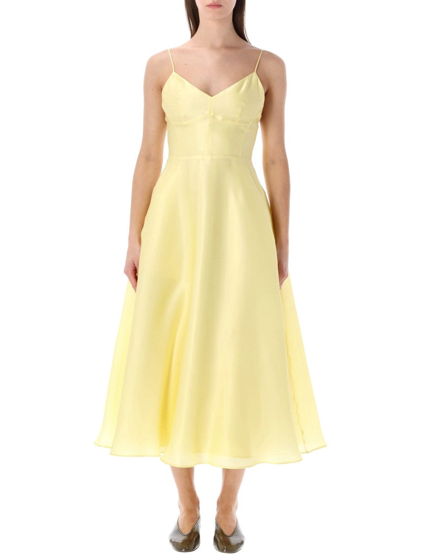 Alberta Ferretti Silk Organza V Neck Midi