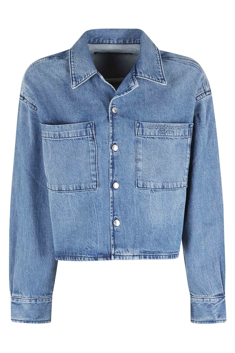 Alexander Wang Denim Blue Cropped Long-Sleeve Cotton Denim Jacket