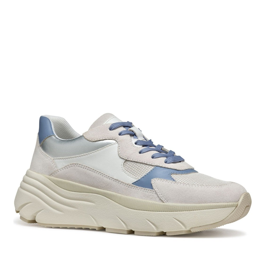 Geox Diamanta Blue Chunky Sole Suede-Blend Sneakers