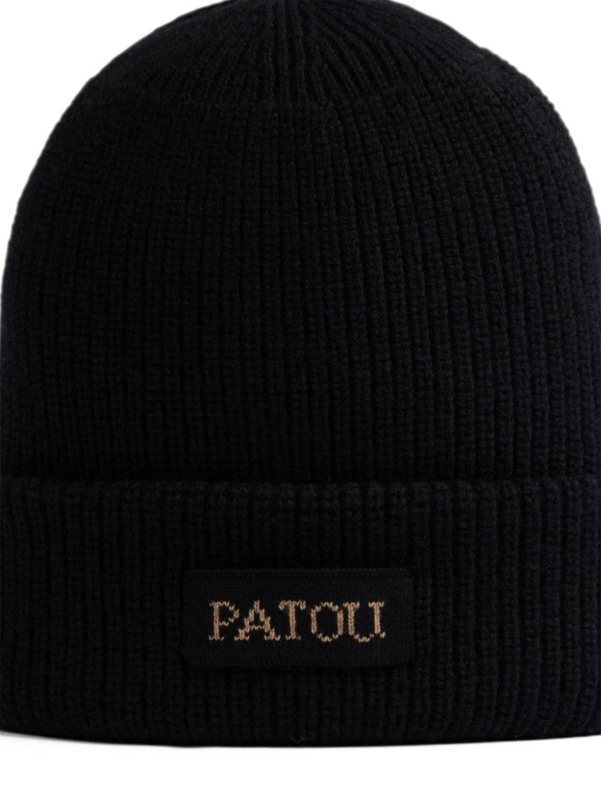 Patou Ribbed Black Merino Wool Hat