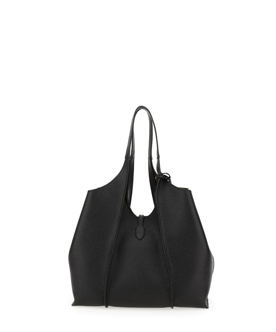 Tod's Structured Black Tote Bag With Gold-Tone Closure