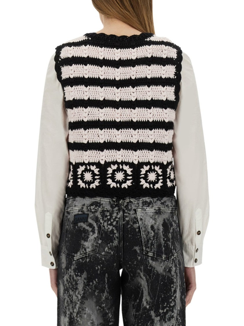 Ganni Floral Crochet Knit Vest