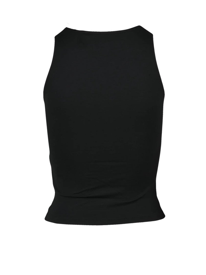 Palm Angels Ruched Black Cotton-Elastane Tank Top With Metallic Detail