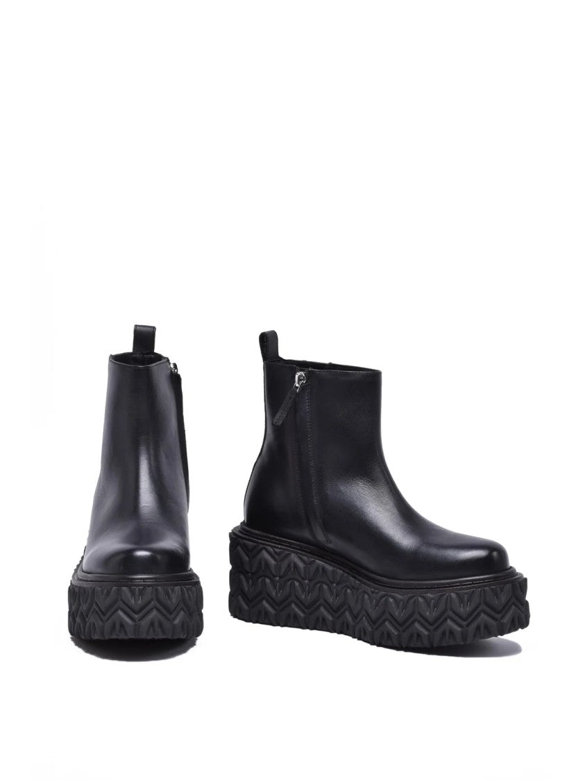 Patrizia Pepe Black Leather Rubber Women's Wedge Ankle Boot