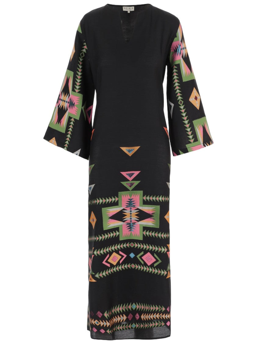 Nema Long Patterned Fabric Dress